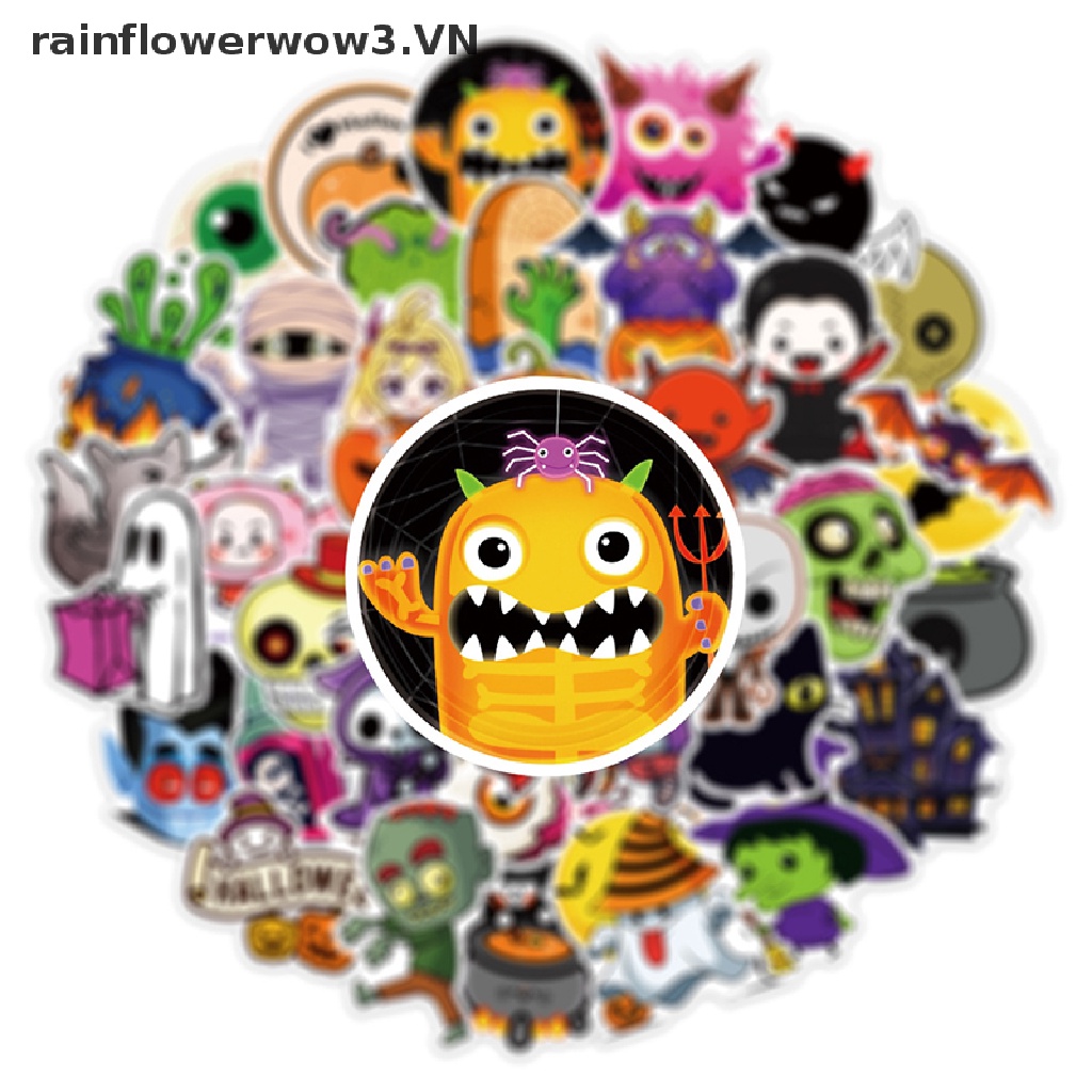 Bộ 50 Sticker Dán Trang Trí Sổ Tay DIY Hình Halloween Vui Nhộn