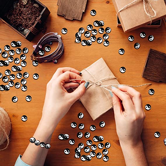 Bộ 50 Hạt Sứ Mềm Hình Âm Dương Trắng Đen Dùng Làm Trang Sức Diy