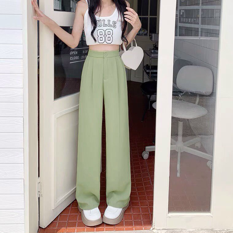 Quần tay nữ kiểu baggy thiết kế ống rộng dập ly eo sang chảnh