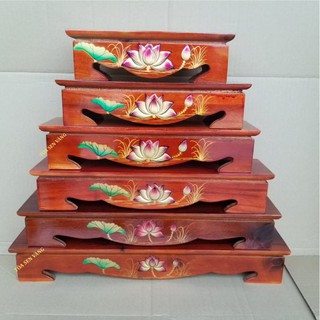 Đôn Gỗ Dài - Đế Gỗ Thờ có nhiều kích thước, chất liệu gỗ tự nhiên, họa tiết hoa sen đắp nổi