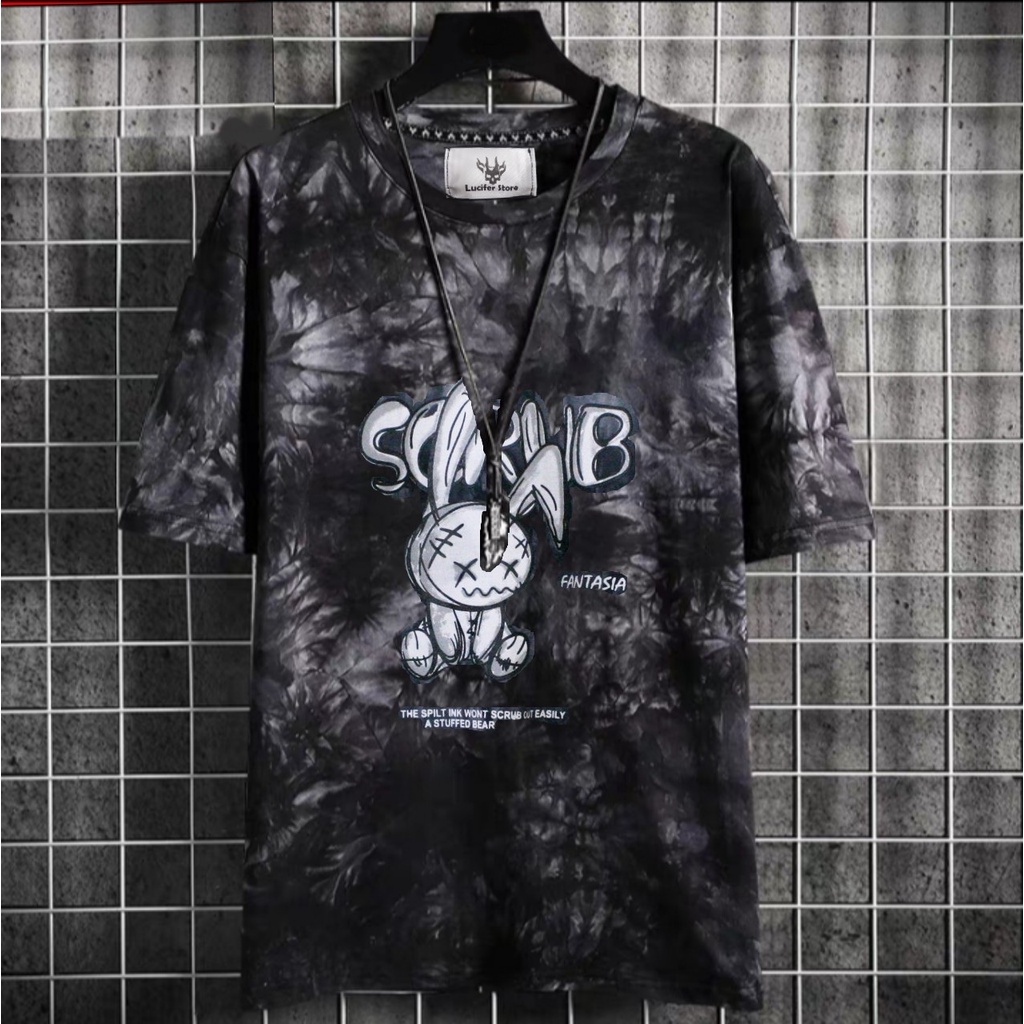 Áo phông from rộng_nam,nữ-100% cotton_Áo phông loang xám Thỏ