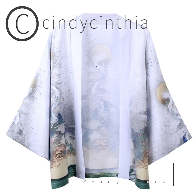 Áo Khoác Kimono Tay 3 / 4 Dáng Rộng In Hình Rồng / Mặt Trăng Thời Trang Mùa Hè Cho Nam Và Nữ