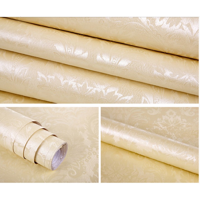 Decal giấy dán tường châu âu kem vàng - khổ rộng 0.6m