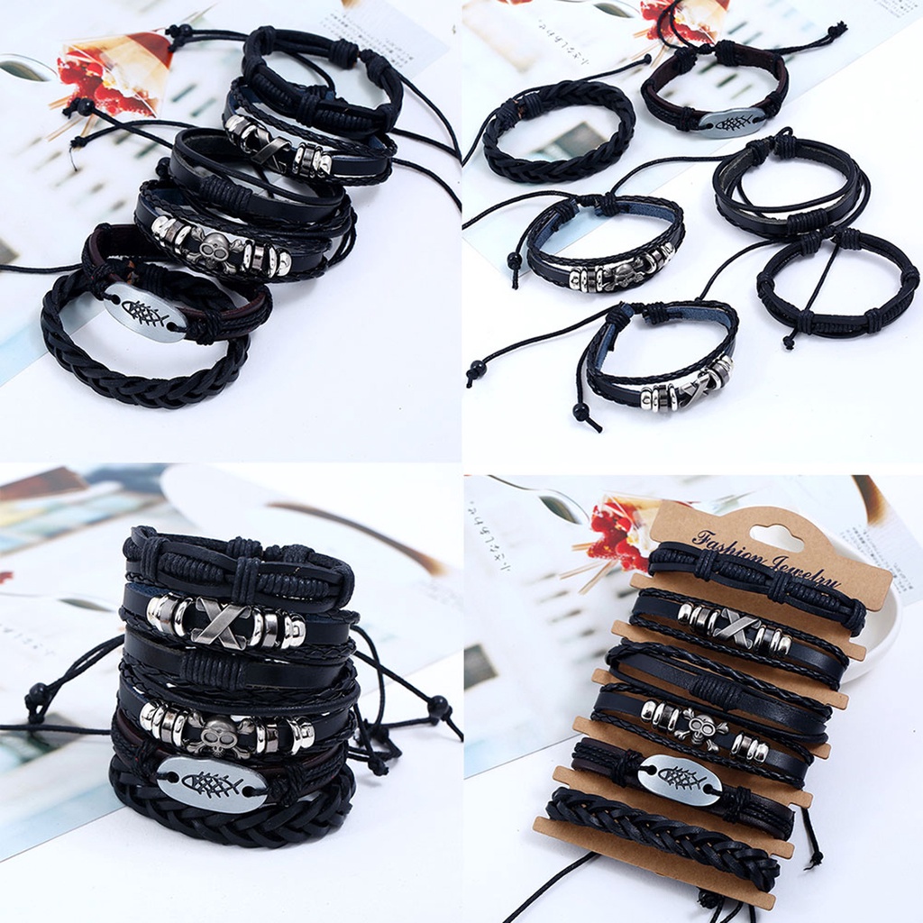 6 vòng tay dây da nhiều lớp cá tính cho nam