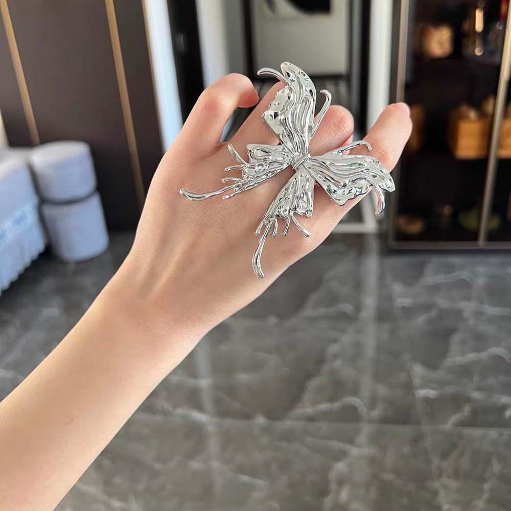 Mkeb Nhẫn Hở Bằng Kim Loại Màu Bạc Cá Tính Có Thể Điều Chỉnh Cho Nữ