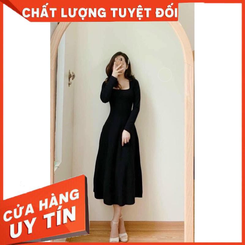 ĐẦM THUN XOÈ TAY DÀI CỔ VUÔNG VẢI ĐẸP XUẤT SẮC- ảnh thật trải sàn