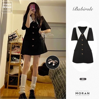 Váy babydoll sơ mi cổ v ôm eo cúc nơ v3 moran