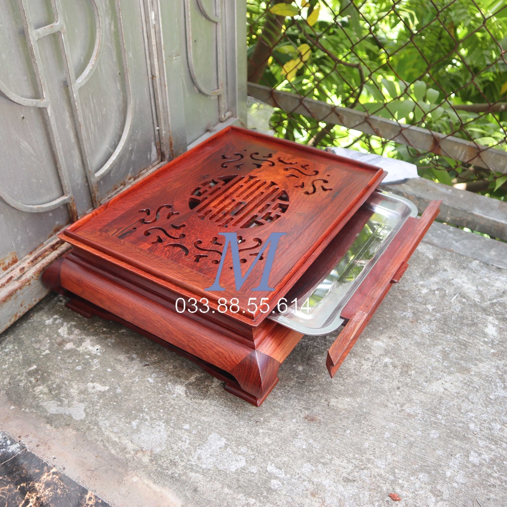Khay trà phòng khách trang trí gỗ cẩm cỡ 45x35 cao 15