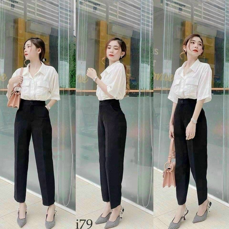 Quần baggy vải thường cạp cao tôn dáng 377