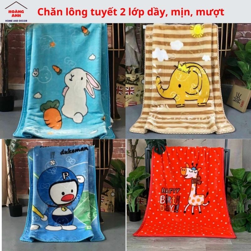 Chăn tuyết 2 lớp loại dày cho bé kích thước 100*140cm, họa tiết in 2 mặt, mền cho bé đi học, chăn văn phòng