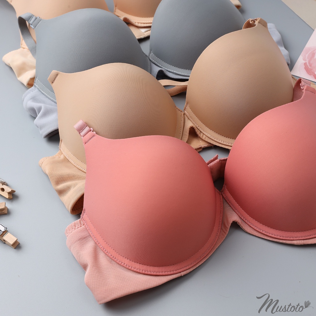 Áo Lót Nữ Trơn Phối Lưới Mút Dày 3cm Không Gọng Thoải Mái Bra Daylity Hồng Cam (Mustoto MA42)