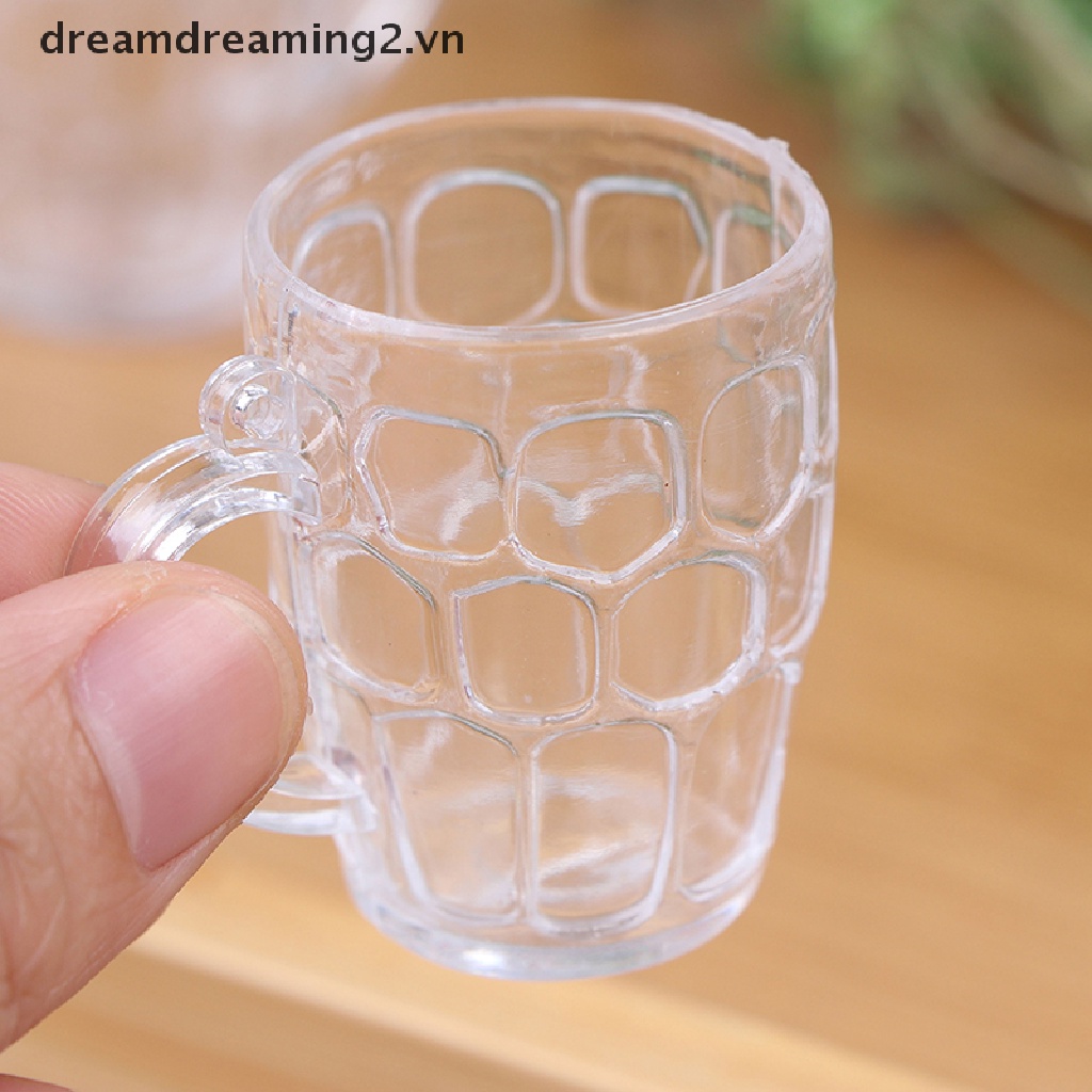 Bộ 5 ly bia bằng nhựa trong suốt trang trí nhà búp bê tỷ lệ 1:12