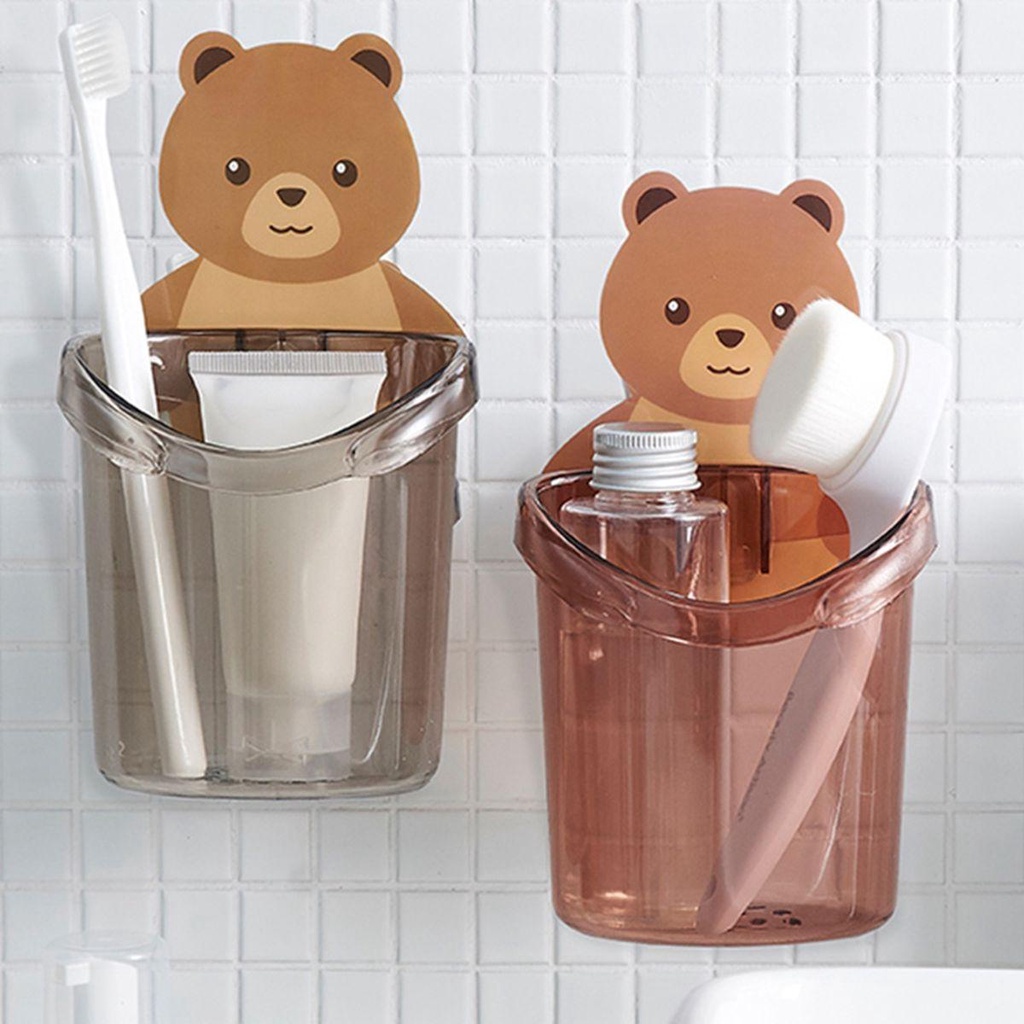 Giá Đỡ Bàn Chải Đánh Răng / Dao Cạo Râu Gắn Tường Hình Gấu Dễ Thương Có Giác