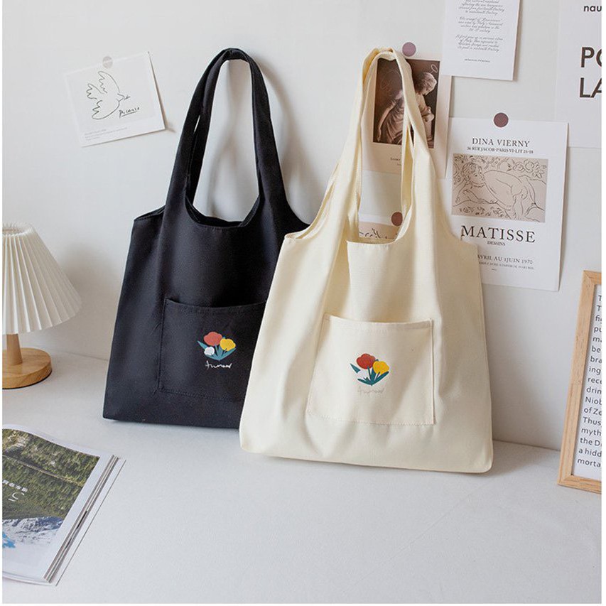 Túi vải tote canvas cỡ lớn túi vải đeo vai đi học đi chơi phong cách trẻ trung năng động-Hazi thời trang Unisex