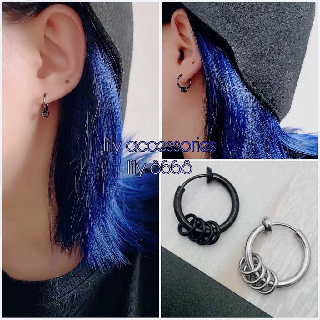 Classic Hoop With Mini Hoop Earcuff kẹp tai titan phối 4 vòng nhỏ không gỉ không đen không dị ứng nam nữ