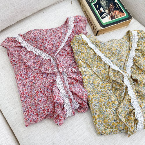 Áo kiểu hoa nhí viền ren chất vải voan nhẹ nhàng Xonxen shop free size mã 9033