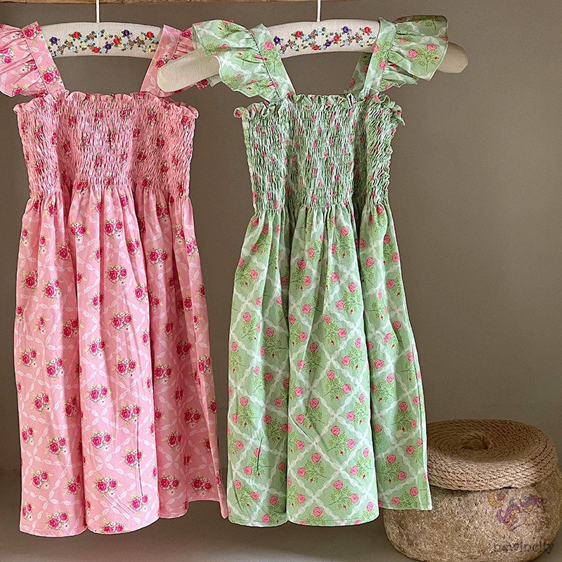 Đầm Công Chúa Tay Cánh Tiên In Hoa Đáng Yêu Thời Trang Mùa Hè Hàn Quốc Dành Cho Bé Gái