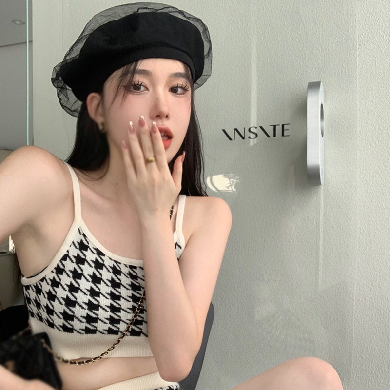 Bộ Áo Croptop Dệt Kim Hai Dây + Chân Váy Eo Cao Co Giãn Phong Cách Retro Hàn Quốc Quyến Rũ Dành Cho Nữ