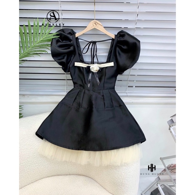 Váy tafta xoè tay bồng kèm hoa