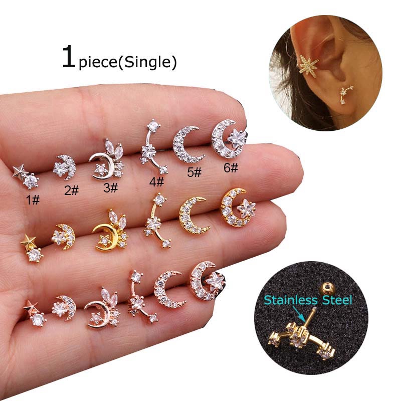 1 chiếc khuyên tai thép không gỉ 6mm 20g