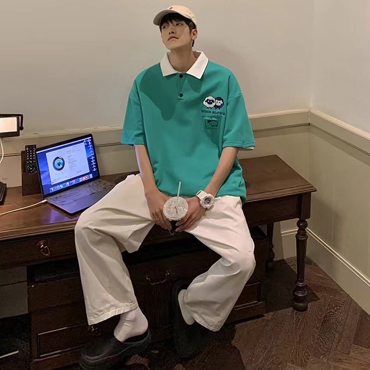 áo polo nam áo phông unisex áo thun nam from rộng retro áo thun nam có cổ phong cách Hàn Quốc áo thun kiểu nữ thời trang áo thun có cổ nữ