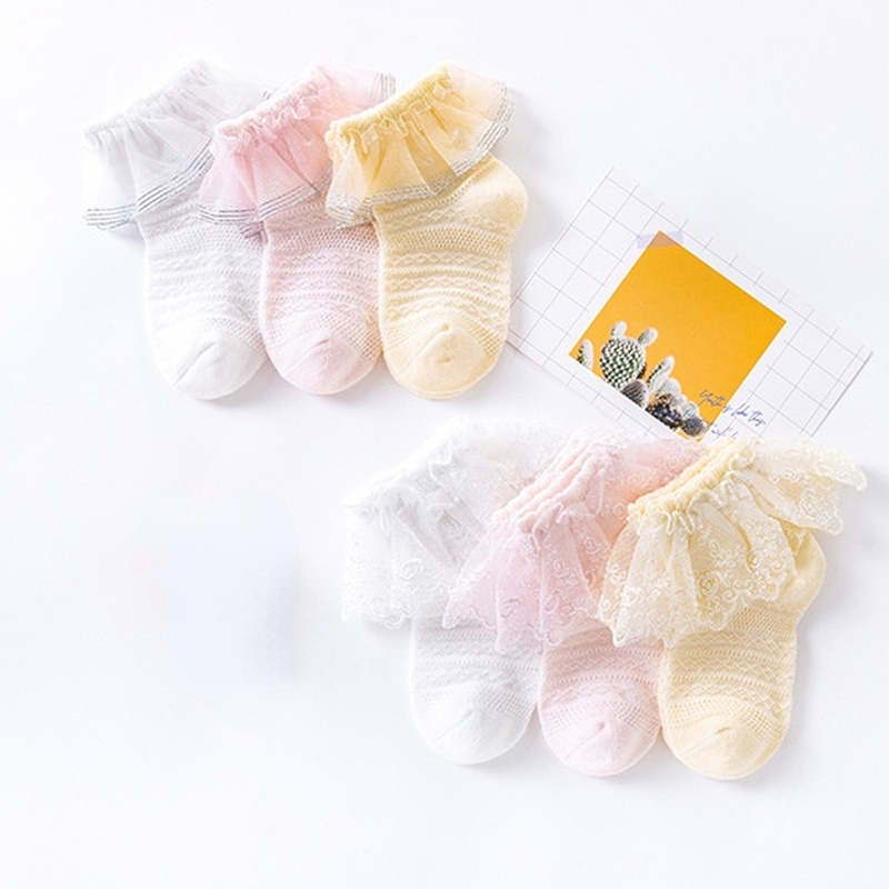 Vớ   vải cotton viền ren màu trơn cho bé gái từ 0-4 tuổi