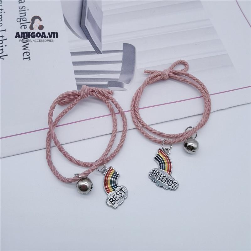 ✨✨Cặp vòng tay dây bện mặt hình cầu vồng bằng hợp kim tùy chỉnh thời trang cho cặp đôi bạn thân