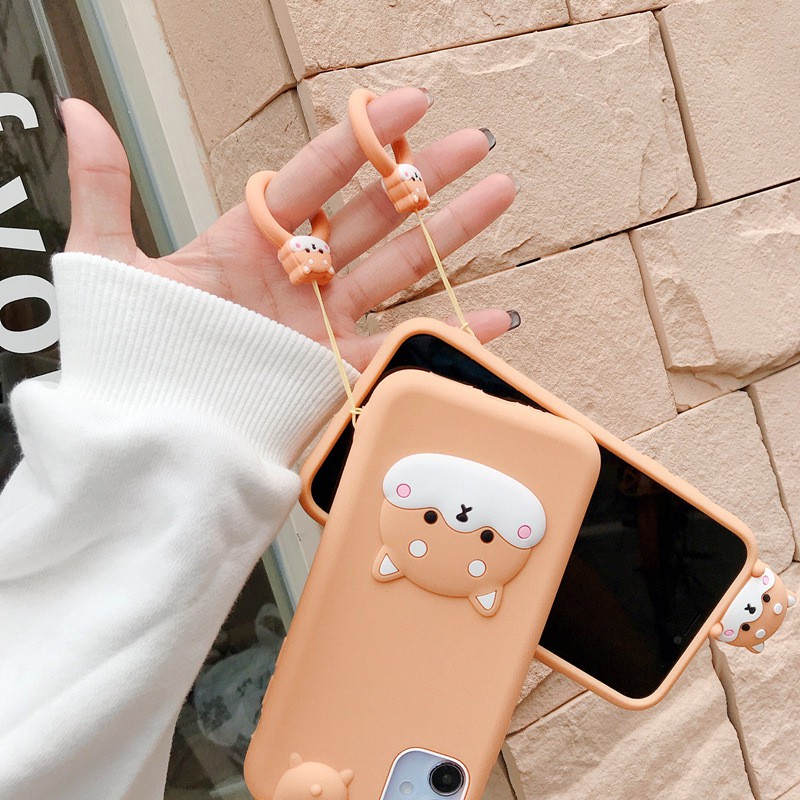 Ốp lưng Iphone Shiba Inu kèm móc treo x/xs/xs max/11/11 promax - ốp silicone