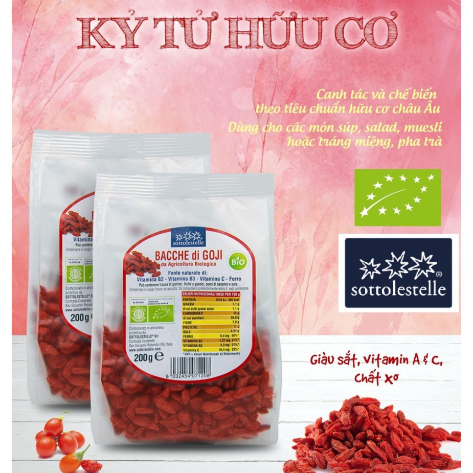 [Mã BMBAU50 giảm 7% đơn 99K] Kỷ Tử Hữu Cơ Organic Goji Berries Sottolestelle 200g