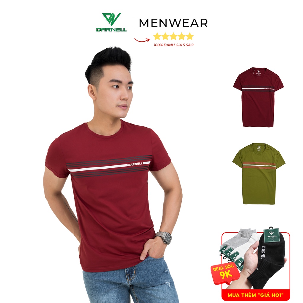 Áo thun nam DARNELL kẻ ngực cổ tròn chất cotton cao cấp mềm mịn thoáng mát trẻ trung DN09