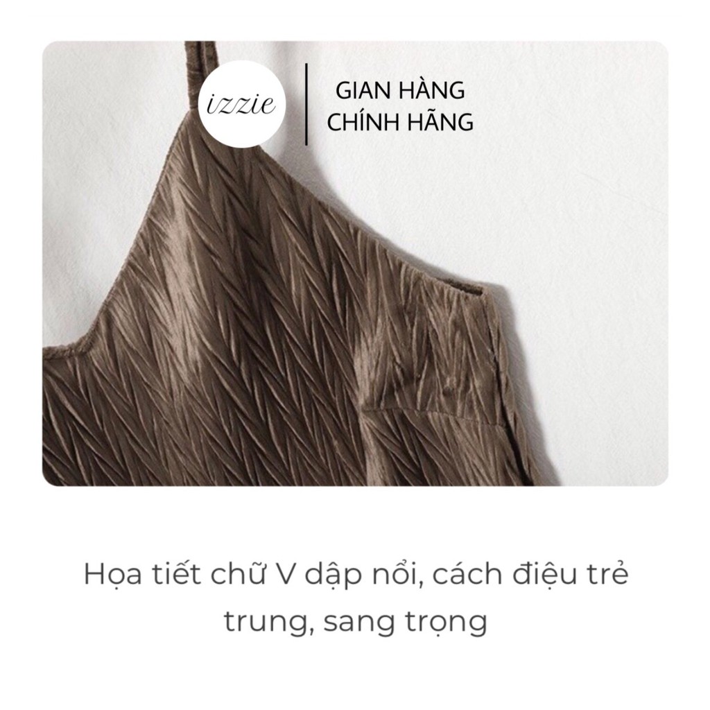 Váy đầm 2 dây Izzie cổ V nhung hàn mềm mịn V255, dáng chữ A, thoải mái, sang trọng, quyến rũ, form dưới 60kg | BigBuy360 - bigbuy360.vn