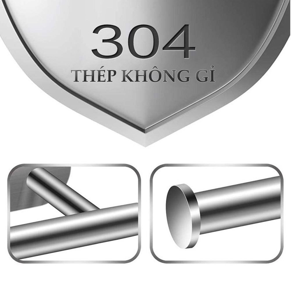 Thanh treo móc đồ giấy vệ sinh, khăn giấy inox 304 dùng miếng dính 3m  không cần khoan Minh House