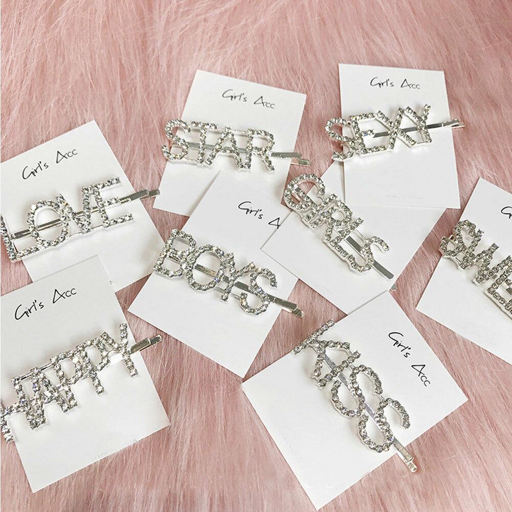 Hoa Kỳ-Thời Trang Nữ Bé Gái Kẹp Tóc Pha Lê Chữ Kẹp Tóc Barrette Trượt Tay Cầm