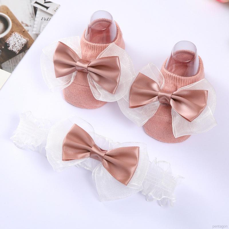 Set 2 băng đô vải cotton đính nơ xinh xắn cho bé gái