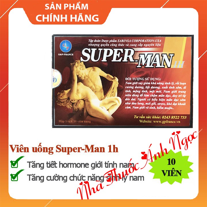 [CHÍNH HÃNG] Super-Man 1H G&amp;P France – Bổ thận tráng dương, tăng cường sinh lý, hormone nam, ngừa mãn dục Superman 1h