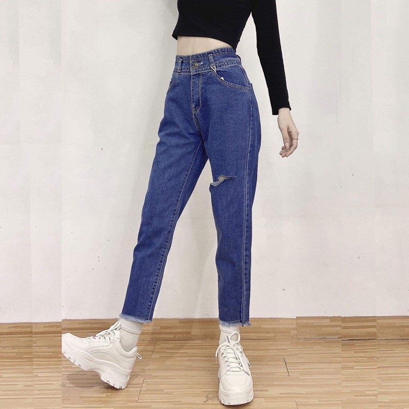Quần baggy jean nữ trơn,thêu hoa thiết kế đơn giản, dễ mix ,vải denim dày dặn, mang thoái mái,quần jeans Q_boutique