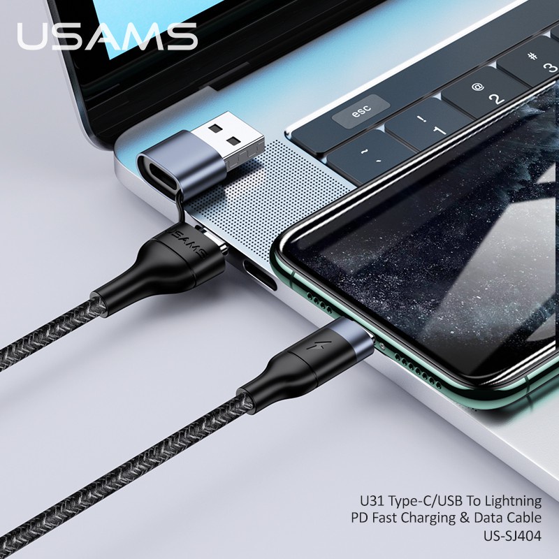 Dây Cáp Sạc Nhanh USAMS U31 PD 100W 2 Trong 1 QC 3.0 USB Type C iP 13 12 11 Cho Máy Tính Bảng Laptop