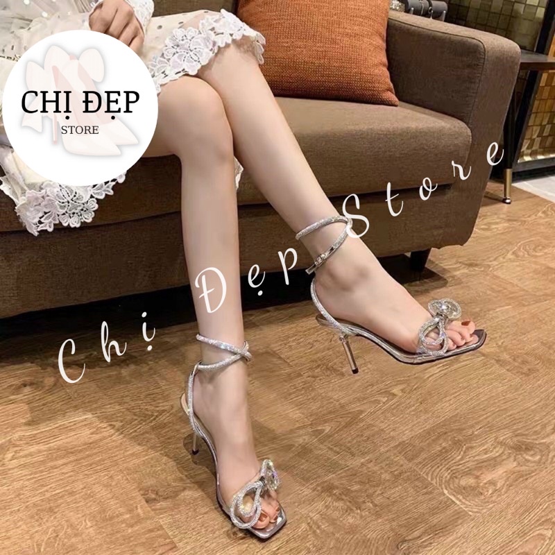 Sandal nơ đá gót nhọn 9p hot 2020