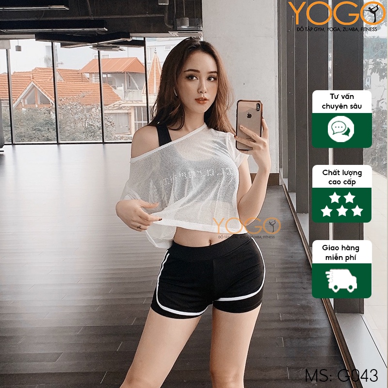 Áo lưới croptop thể thao form rộng thoáng mát kết hợp với áo bra tập gym yoga trẻ trung cá tính YOGO G043