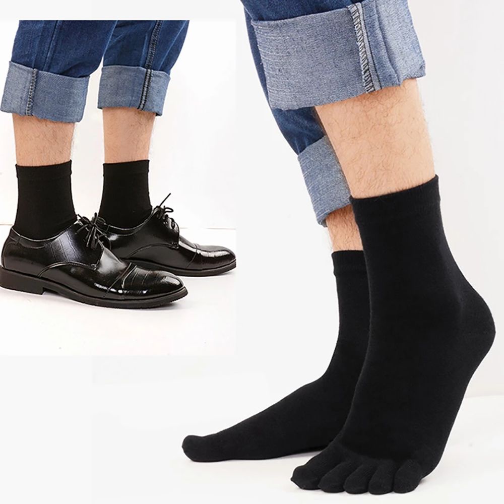 Vớ thể thao xỏ năm ngón bằng cotton co giãn chống trượt thoáng khí hút mồ hôi màu trơn cho nam
