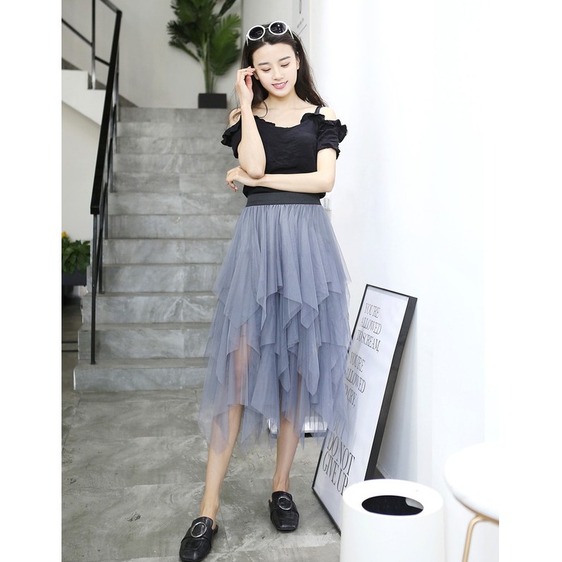 Chân váy tutu công chúa lưới ulzzang - Chân váy chữ A tua rua tiểu thư dễ thương, trẻ trung CV15