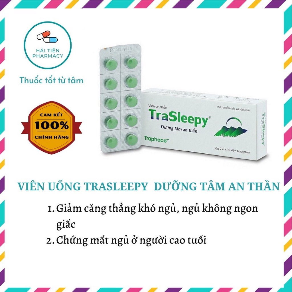 Viên dưỡng tâm an thần Trasleepy giúp ngủ ngon hộp 20 viên của công ty Traphaco