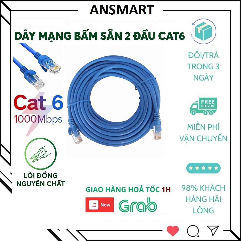Dây mạng CAT6 dây mạng bấm sẵn 2 đầu dài 10M 15M 20M 25M 30M 35M 40M 45M 50M [ ANSMART ]