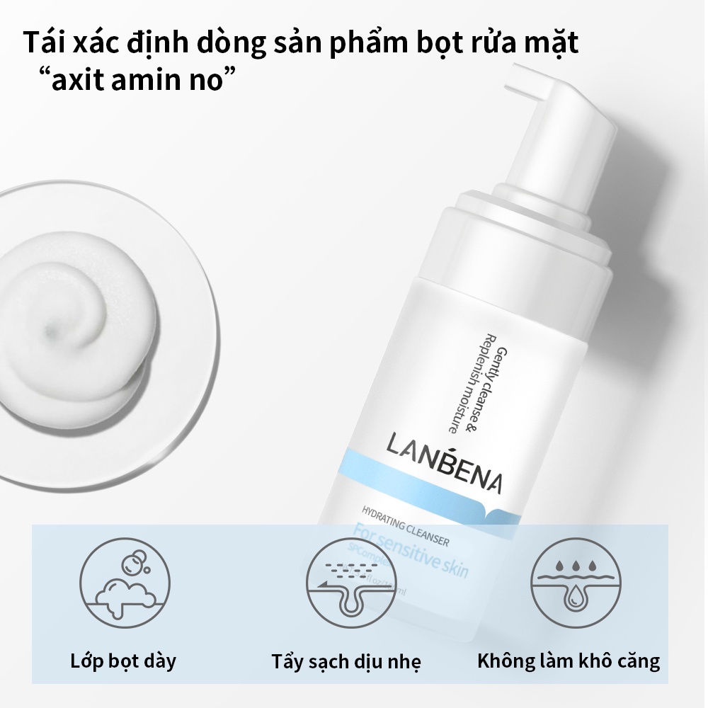 Sữa rửa mặt LANBENA chứa Axit Hyaluronic tạo bọt dưỡng ẩm chăm sóc da Làm sạch 100ml