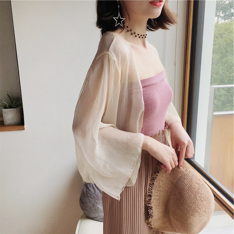 Áo choàng voan mỏng cho mùa hè/ Áo choàng đi biển (SẴN ĐEN) | BigBuy360 - bigbuy360.vn