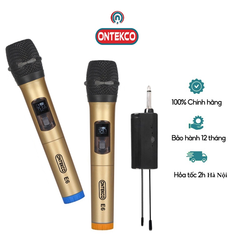 Bộ micro không dây ONTEKCO E6 đa năng phù hợp mọi loại loa và amply, chính hãng bh 12 tháng