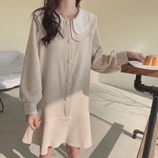 Váy dạ nhung cổ tròn (ảnh thật sản phẩm)