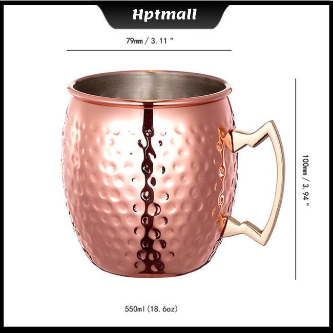 Solid Copper Moscow Mule Mugs, 18 Ounce Unlined Mug, Drinking Cup Perfect for Cocktails Iced tea