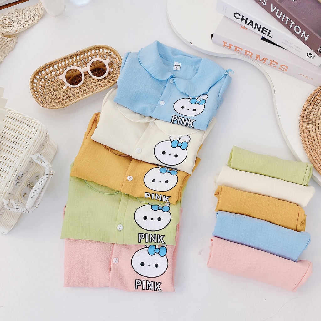 [DT67] Bộ Dài Tay Họa Tiết Thỏ Pink Cho Bé Gái Chất Vải Đũi Xô Nhẹ Nhàng Dáng Đáng Yêu Size Từ 7-18Kg VNXK Nhật-Hàn