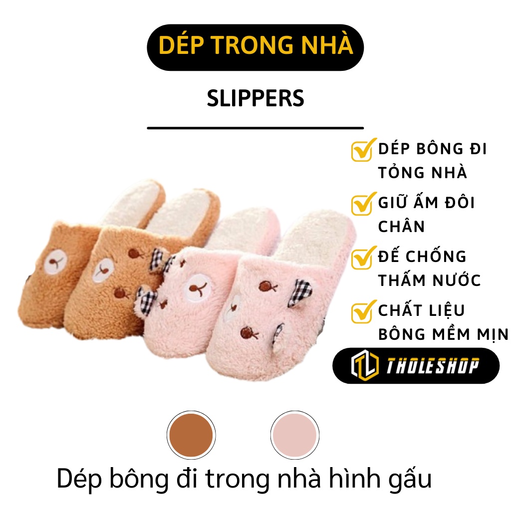 Dép Bông FREESHIP Dép Lông Đi Trong Nhà Nam Nữ Hình Gấu, Giữ Ấm Đôi Chân, Size 38, 39 3622